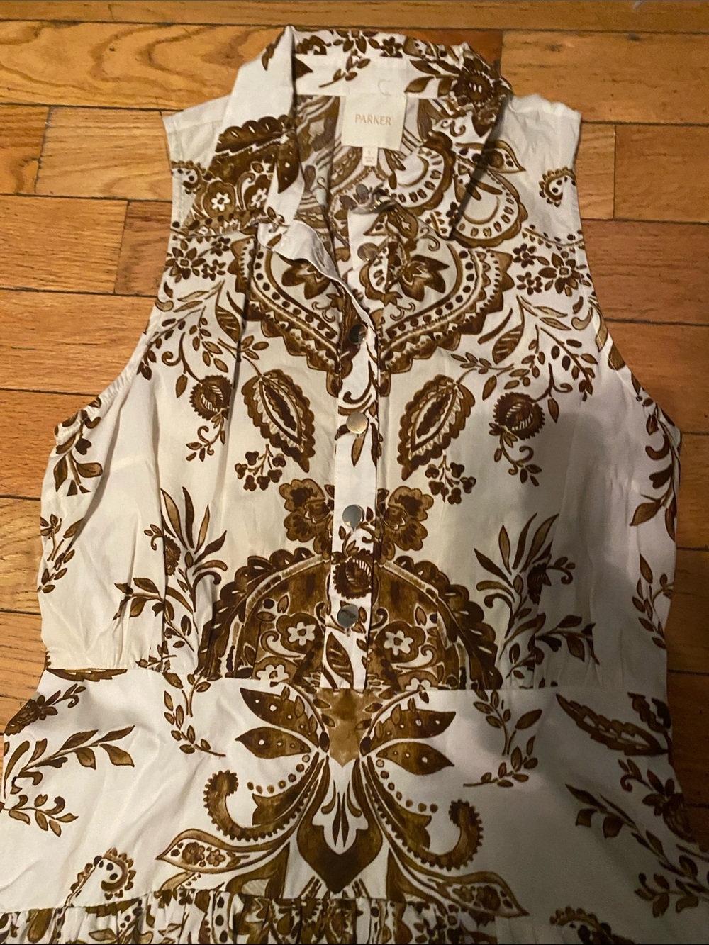 Parker White Dress with Brown Medallion Print - Picture 3 of 3
